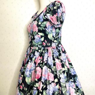 ヴィンテージ　ワンピース　花柄　紫陽花　薔薇