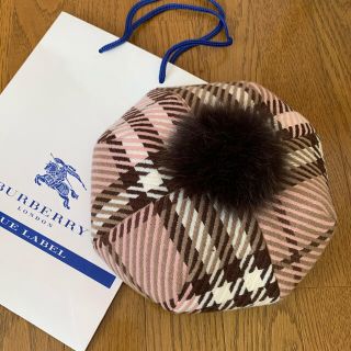 バーバリーブルーレーベル(BURBERRY BLUE LABEL)の最終値下❤️新品同様★バーバリーブルーレーベル★ベレー帽　チェック柄　ファー付き(その他)