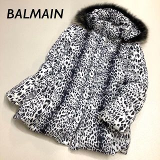 BALMAIN レオパード柄 ダウンコート ブルーフォックス ファー フード(ダウンコート)