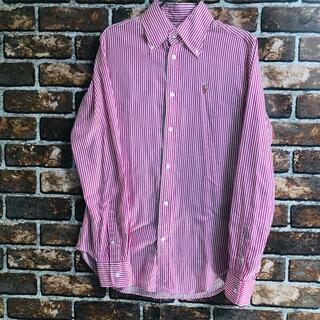 美品ラルフローレン ストライプコットンシャツ ピンク白 サイズ160*GC962
