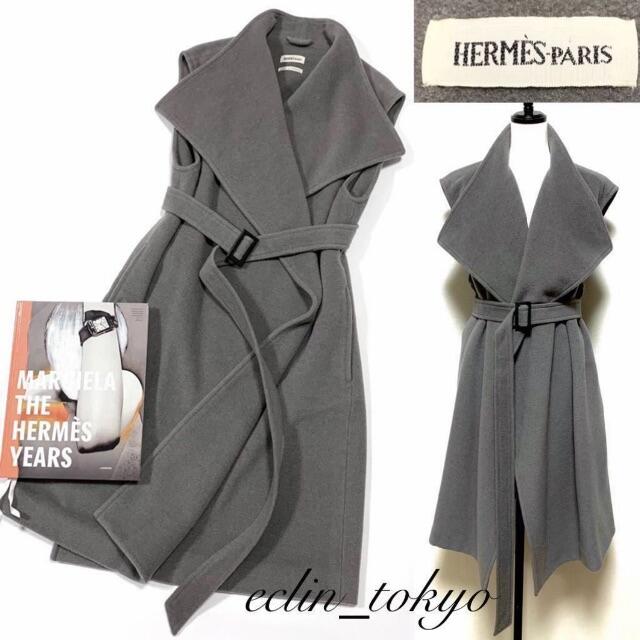 HERMES グレーロングワンピース　カシミヤ100％