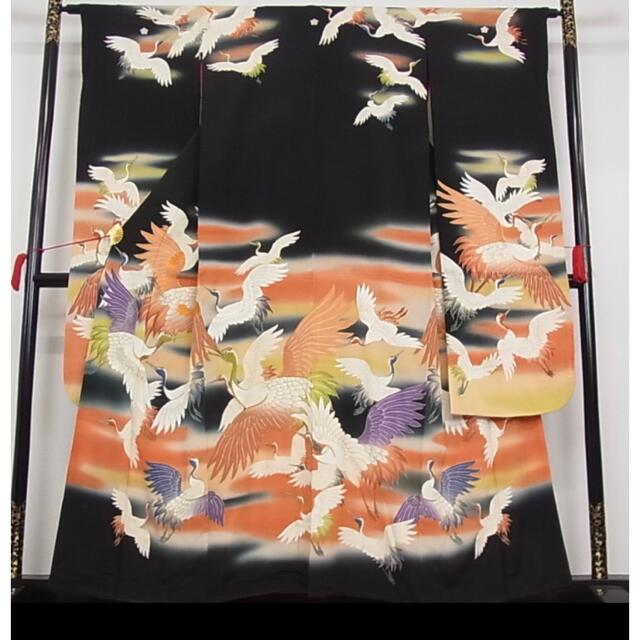 売れ筋介護用品も! アンティーク黒振袖 霞に鶴 花嫁衣装 振袖