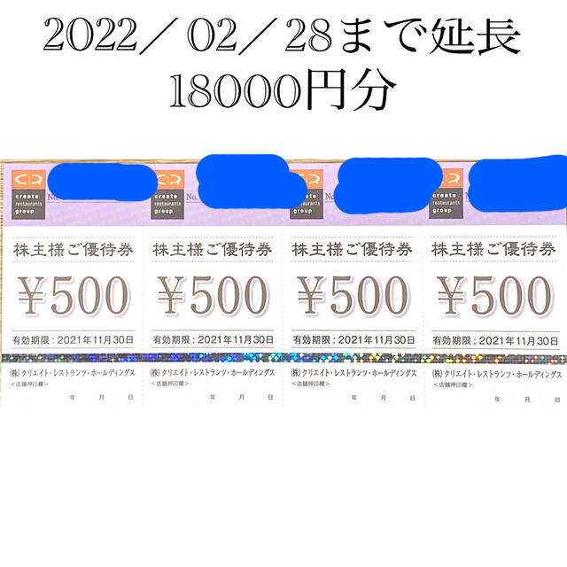 クリエイト　レストランツ　株主優待　18000円分