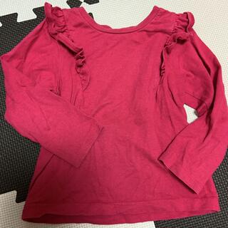 ジャンクストアー(JUNK STORE)のフリフリがかわいいビビットピンクのロングTシャツ　100(Tシャツ/カットソー)