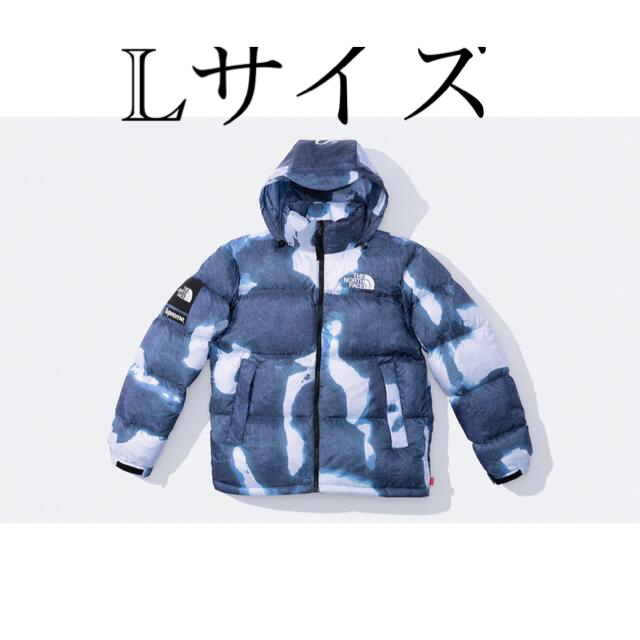 Bleached Denim Print Nuptse Jacket Lサイズ