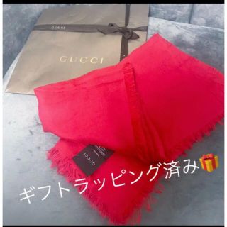 グッチ(Gucci)のGUCCI GG柄 コットン　レーヨン ストール ショール　赤　レッド　(マフラー/ショール)