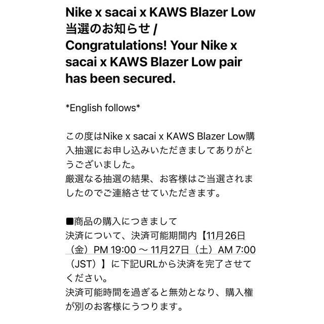 27.5cm Nike x sacai x KAWS Blazer Low