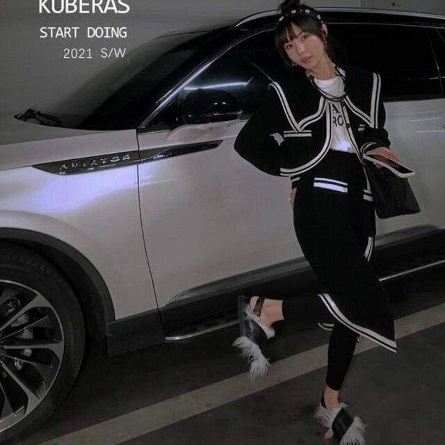 UNUSED - Kuberas ラインニット セットアップ カーディガン スカート ブラック