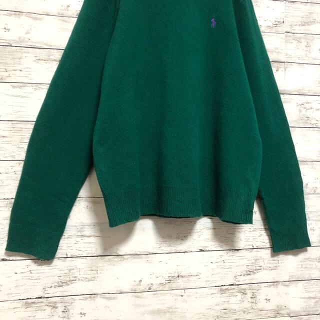 美品 ラムウール 羊毛 ポロ ラルフローレン 緑 グリーン L ニット セーター