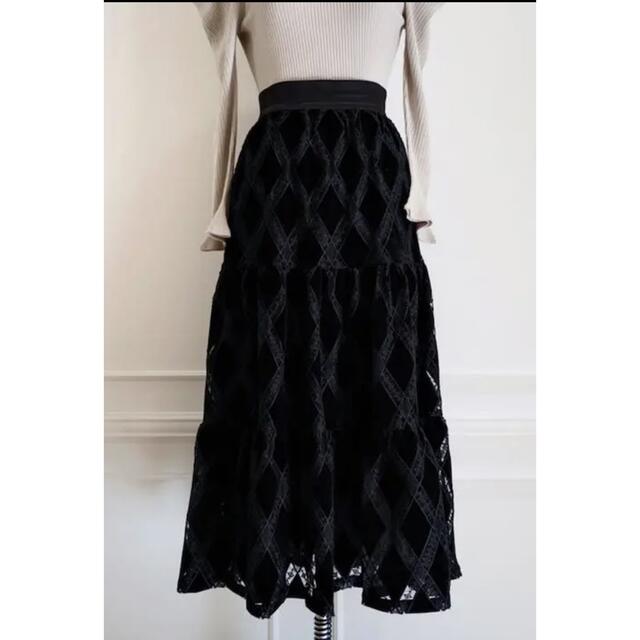 herlipto Embroidered Velour Tiered Skirt - ロングスカート