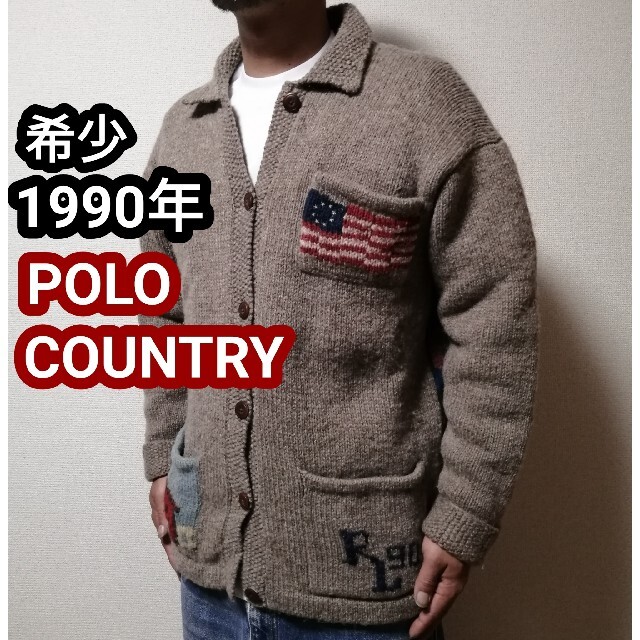 古着好きえべっさんですレア 90s POLO COUNTRY ラルフローレン ニット カーディガン L