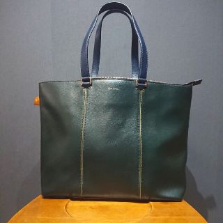 極美品】ポールスミス キャンバス レザー トートバッグ 緑 グリーン-