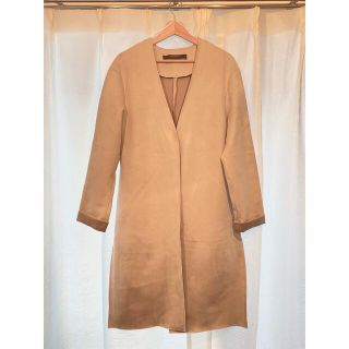 ザラ(ZARA)の【ほぼ新品】ZARA ロング人工スエードジャケット ポケット付き(ノーカラージャケット)