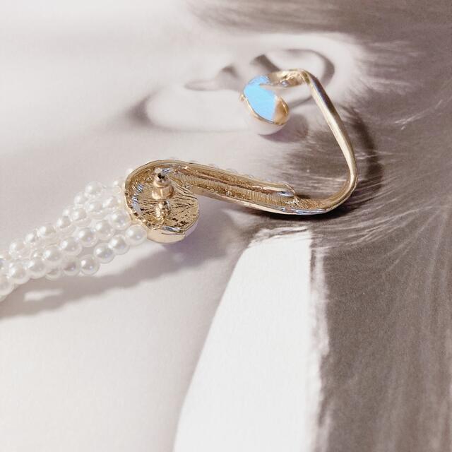 カフ付きピアス  wave & pearl tassel 【在庫わずか】 レディースのアクセサリー(ピアス)の商品写真