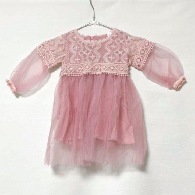 ベビー ドレス　70 ピンク　ワンピース　チュール レース　結婚式 キッズ/ベビー/マタニティのベビー服(~85cm)(ワンピース)の商品写真