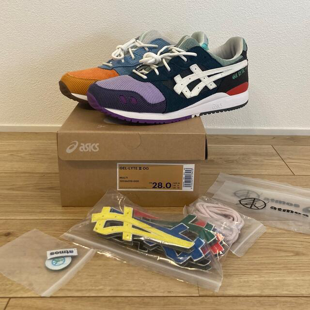 asics(アシックス)の白ストライプ4枚入●SeanWotherspoon x atmos ゲルライト3 メンズの靴/シューズ(スニーカー)の商品写真