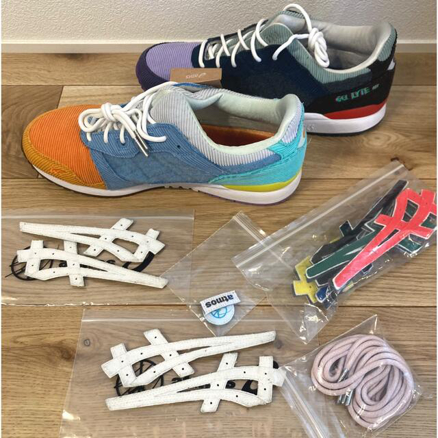 asics(アシックス)の白ストライプ4枚入●SeanWotherspoon x atmos ゲルライト3 メンズの靴/シューズ(スニーカー)の商品写真