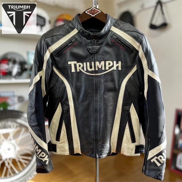 ☆TRIUMPH トライアンフ レザージャケット ブラック/52（XL相当）の+