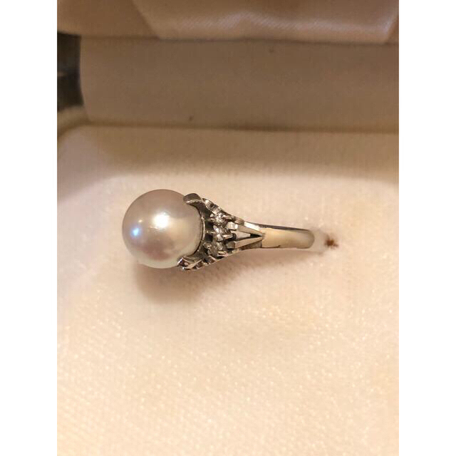 本真珠　プラチナ900 メレダイヤ　指輪　12号