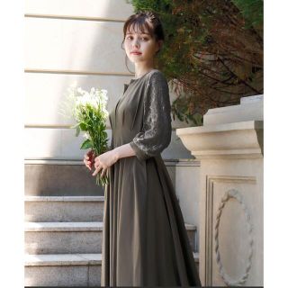 ガール(GIRL)の【1度のみ着用】レーススリーブXラインキーネック結婚式ワンピースドレス(ロングワンピース/マキシワンピース)