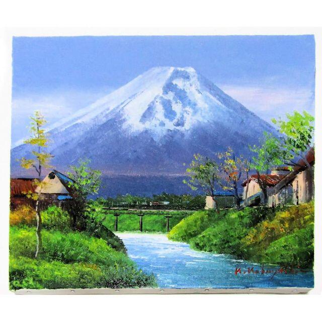 特価良品  油絵　F6-081911　風景（冬の富士山） 額付き(白)　 絵画/タペストリ