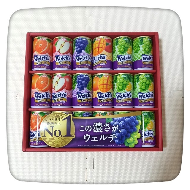 アサヒ(アサヒ)のウェルチ Welch's　１００％果汁ギフト（１８本） 食品/飲料/酒の飲料(ソフトドリンク)の商品写真