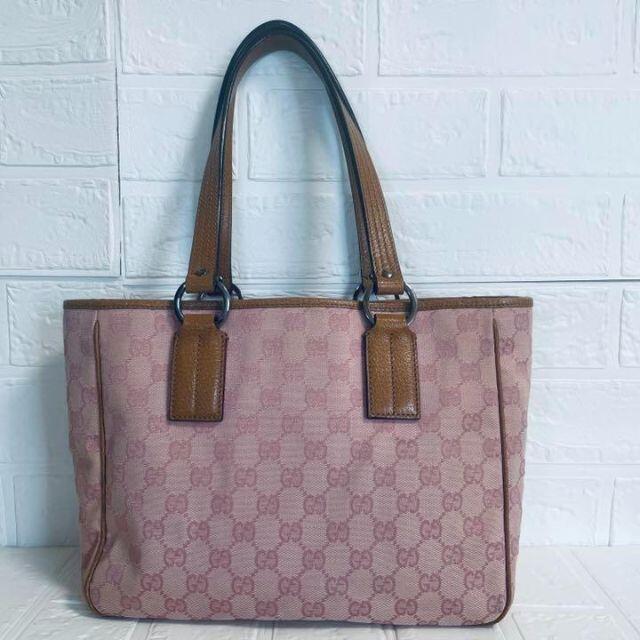 Gucci(グッチ)の美品 グッチ トートバッグ GGキャンバス レザー ピンク 肩掛け レディースのバッグ(トートバッグ)の商品写真