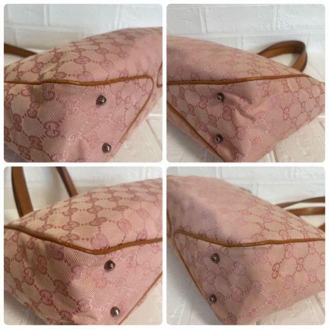 Gucci(グッチ)の美品 グッチ トートバッグ GGキャンバス レザー ピンク 肩掛け レディースのバッグ(トートバッグ)の商品写真