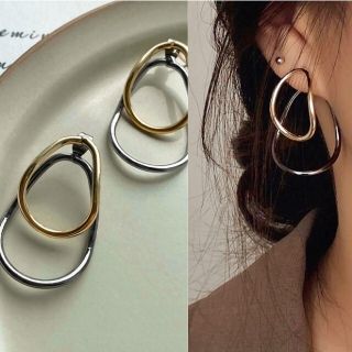 ザラ(ZARA)のꫛꫀꪝ◆インポートピアス◆限定入荷◆2wayバイカラーツイン変形オーバルピアス(ピアス)