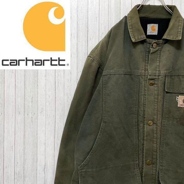 carhartt(カーハート)のカーハート　ダックジャケット　ビッグサイズ　グリーン　革ロゴ　カバーオール メンズのジャケット/アウター(ブルゾン)の商品写真