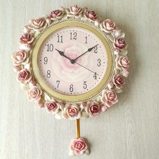 振子時計　ヨーロッパ風  レリーフ・ロココ調  姫系  薔薇  壁掛け時計(掛時計/柱時計)