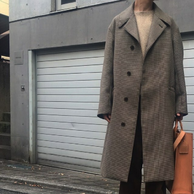 Auralee DOUBLE FACE CHECK BREASTED COAT