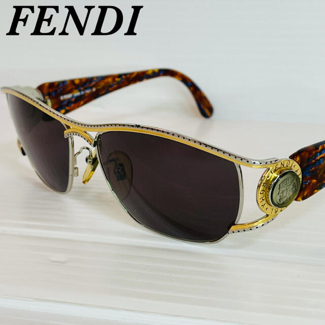 FENDI フェンディ ヴィンテージ サングラス SL7129 ブラウン ゴールド金具 ユニセックス N39499