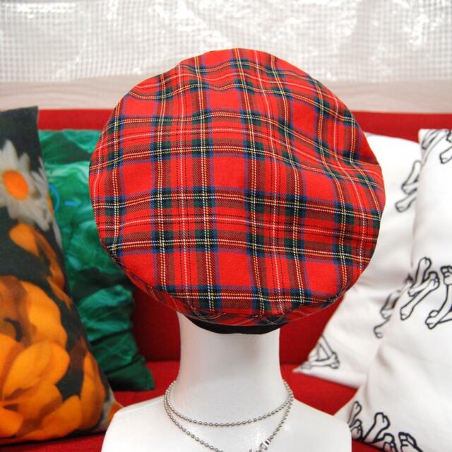 タータンチェック　コットンベレー帽:red