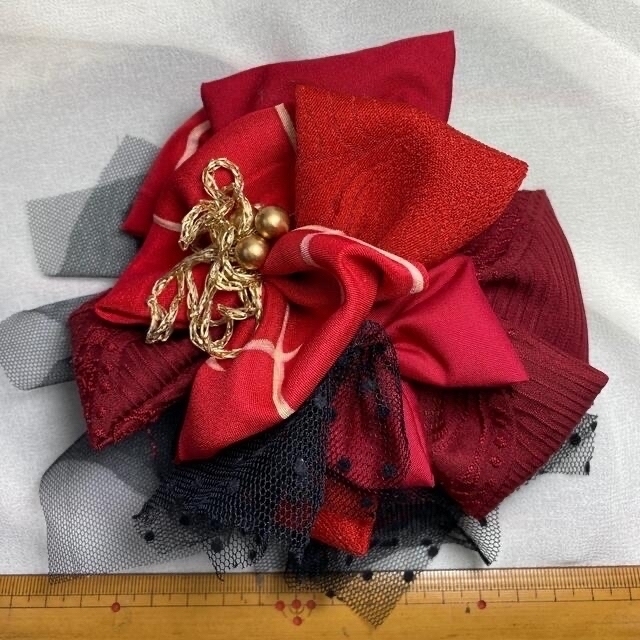 赤 和装 髪飾り トーク帽 黒レース  ヘッドドレス 成人式 卒業式 結婚式 3