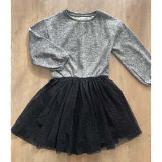 ザラキッズ(ZARA KIDS)のzara girls 切替レースワンピース グレー×ブラック 110〜120(ワンピース)