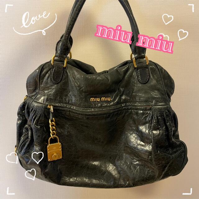 専用★miumiu ハンドバッグ　レザー　ビンテージ　黒　ピンク　レディース