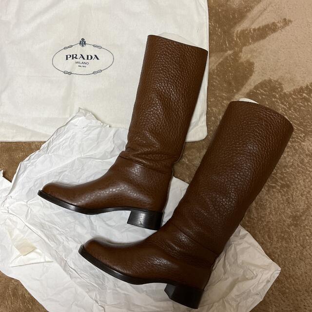 すぐ発送可能! PRADA レザー ロングブーツ 本革 ブラック EUR38