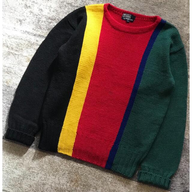 POLO RALPH LAUREN(ポロラルフローレン)の圧巻のマルチストライプ柄 インパクト抜群 80s ラルフローレン ニットセーター メンズのトップス(ニット/セーター)の商品写真