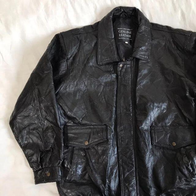 【総柄刺繍デザイン】レザージャケット 黒 2XL 革ジャン Genuine メンズのジャケット/アウター(レザージャケット)の商品写真