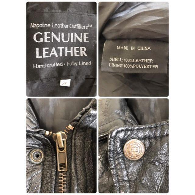 【総柄刺繍デザイン】レザージャケット 黒 2XL 革ジャン Genuine メンズのジャケット/アウター(レザージャケット)の商品写真