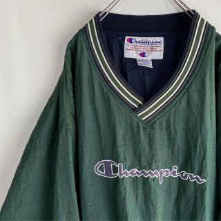 チャンピオン(Champion)のチャンピオン プルオーバー ナイロン Vネック ビンテージ 90s 刺繍　ロゴ(ナイロンジャケット)