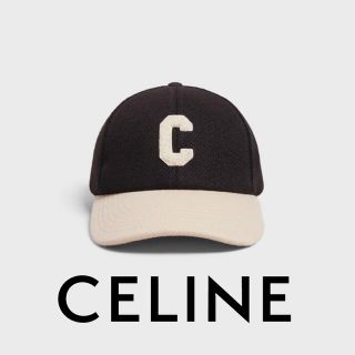 セリーヌ(celine)のC イニシャル ベースボールキャップ / ウール ブラック / バニラ(キャップ)