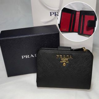 プラダ(PRADA)のPRADA ブラック×レッド バイカラー 二つ折り財布(財布)