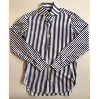 バルバ(BARBA)のBARBAストライプシャツ37 14 1/2ホワイト×ブルー(シャツ)