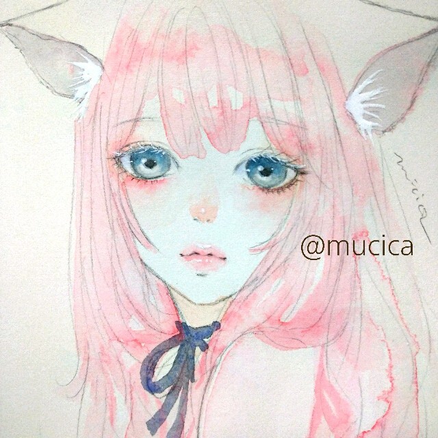 手描きイラスト　オリジナル　水彩画　猫　ネコ