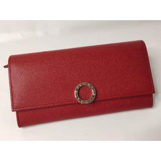 ブルガリ(BVLGARI)の【美品】ブルガリ レザーロゴクリップ　長財布　ルビーレッド(財布)