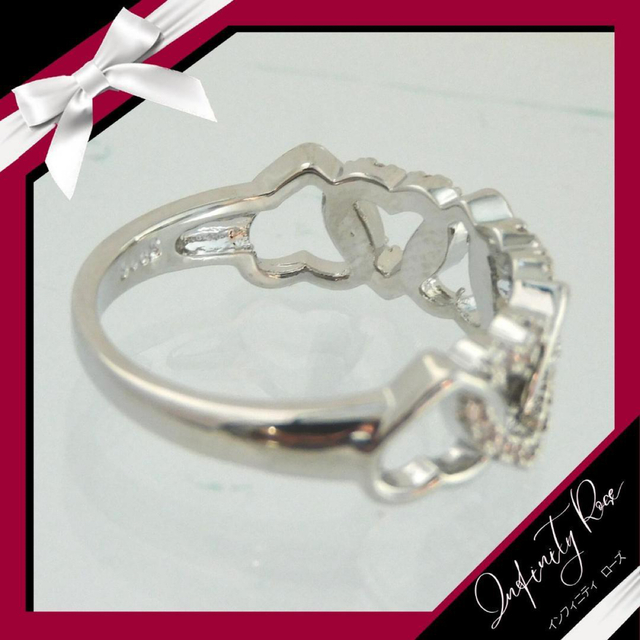 （1043）16号　シルバー　心を繋ぐハートリングスワロフスキークリスタル　指輪 レディースのアクセサリー(リング(指輪))の商品写真
