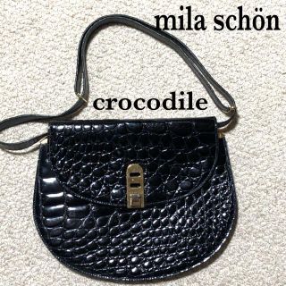 クロコダイル mila schon ハンドバッグ 2way シャイニング 黒