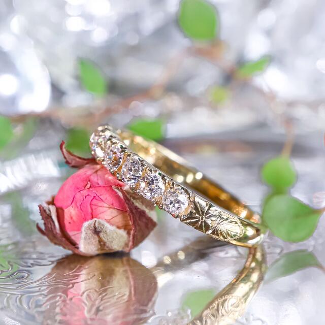 オールドヨーロピアンカット　ダイヤモンド紫陽花の彫りの指輪 レディースのアクセサリー(リング(指輪))の商品写真